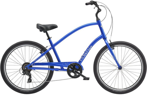 a blue bicycle with black wheels